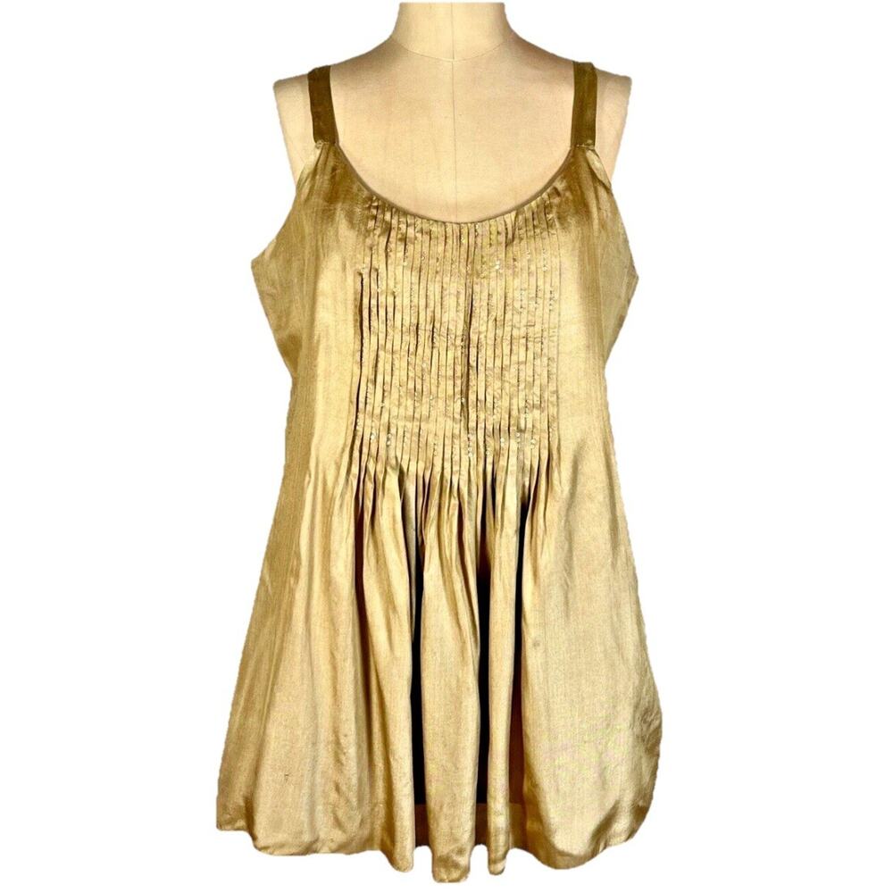 Vintage 2000's Y2K GOLD micro sequin silk top blouse by EILEEN FISHER Sz XL